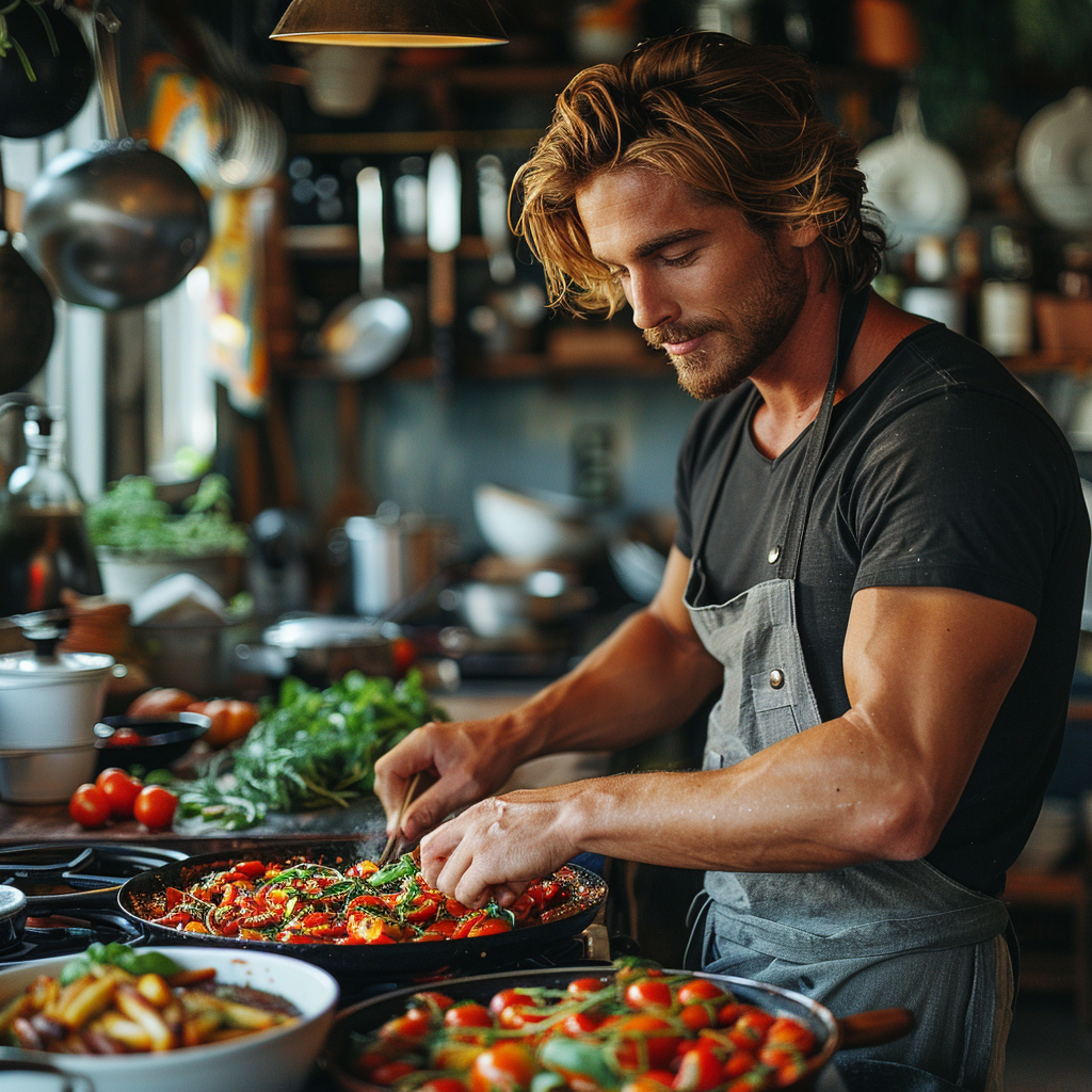 Alex cooks in his kitchen | Source: Midjourney