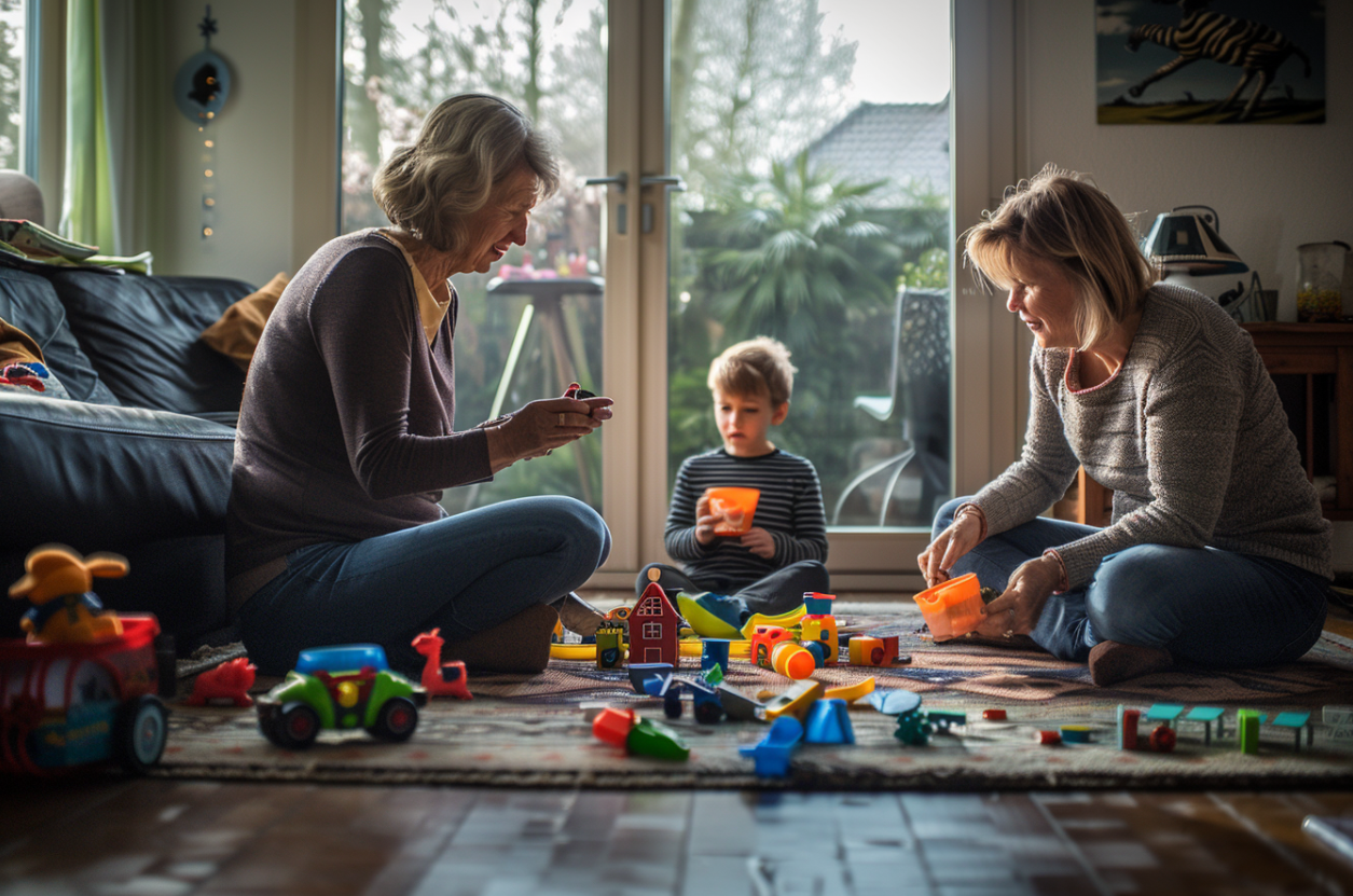 Two women playing with a young boy | Source: MidJourney