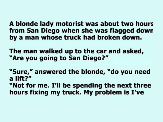 A Blonde lady motorist was about two hours from San Diego… What happened and how did she do it?