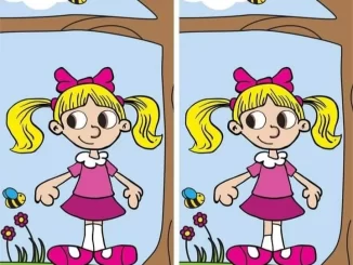 Try to find the hidden difference in the image of a girl in a pink dress in 16 seconds