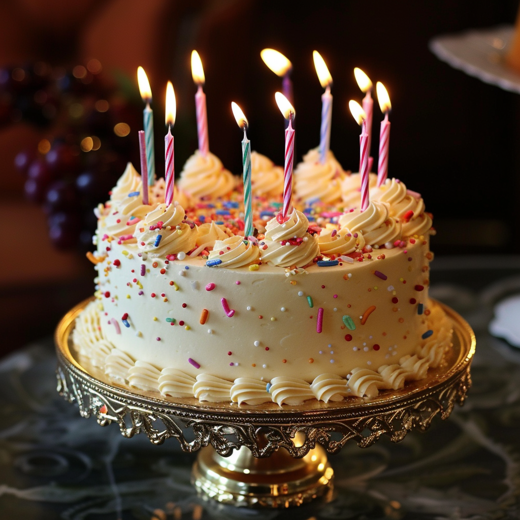 A birthday cake on a table | Source: Midjourney