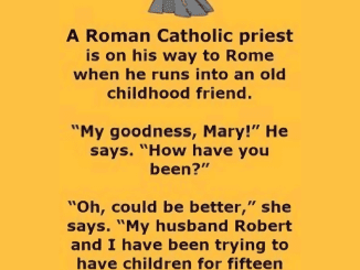 A Roman Catholic priest is on his way to Rome when he runs into an old childhood friend.