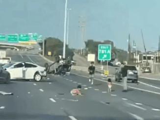 A shocking video depicts two infants strolling in the midst of a Texas highway following a rollover accident.