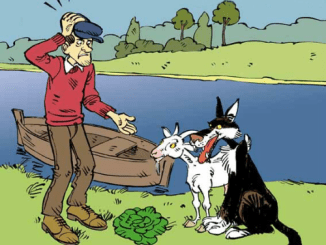 How the farmer carried the wolf, the goat and the cabbage across the river.